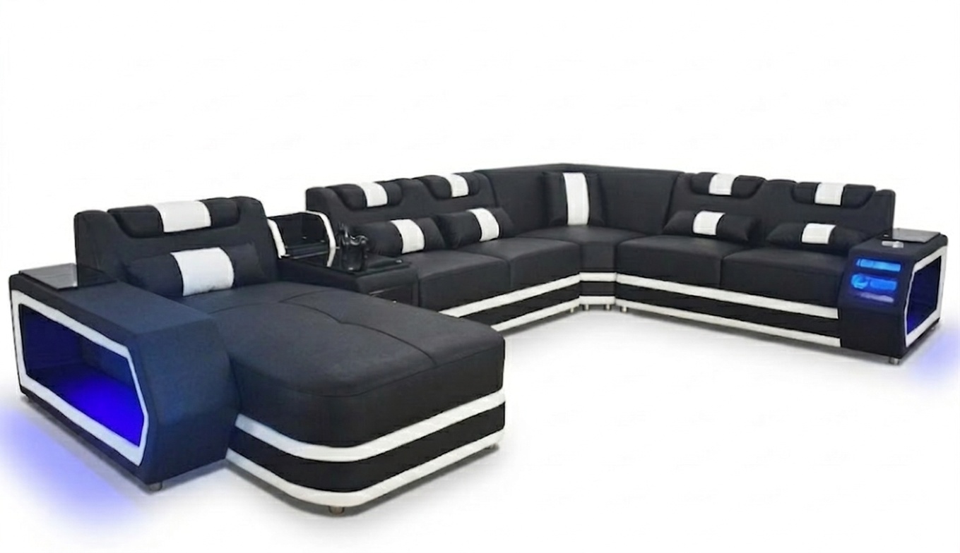 Wohnlandschaft Couch Textil Leder Sofas Polster Eckcouch Design Ecksofa U-form