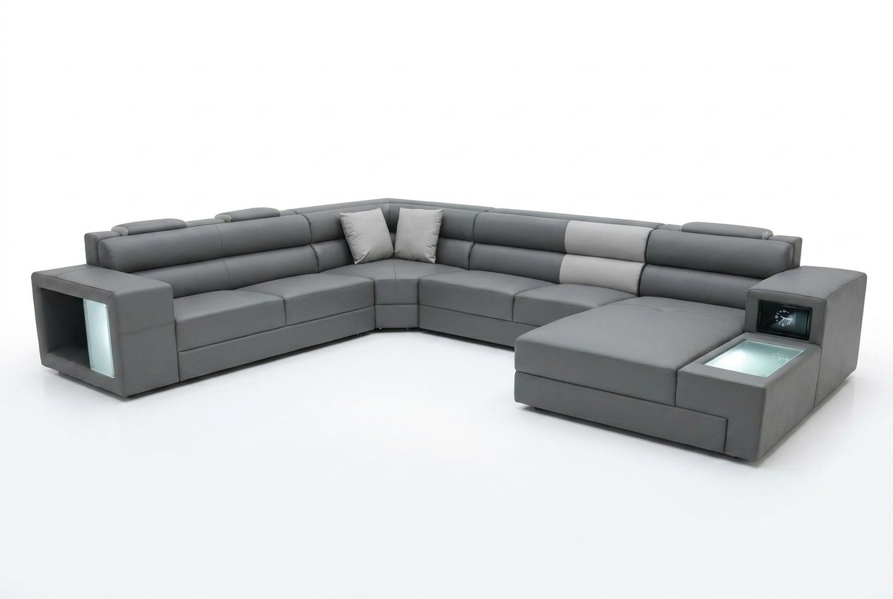 Wohnlandschaft Design Modern Leder Sofas Grau Neu Sofa U-Form Stoffsofa Couch