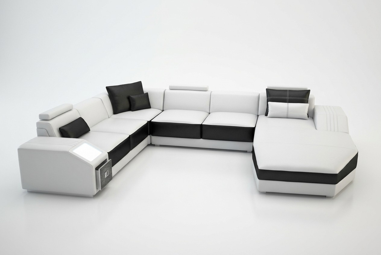 Wohnlandschaft Ecksofa Design Sofa mit USB Polster Sitz Ecke U Form Weiß PHM110