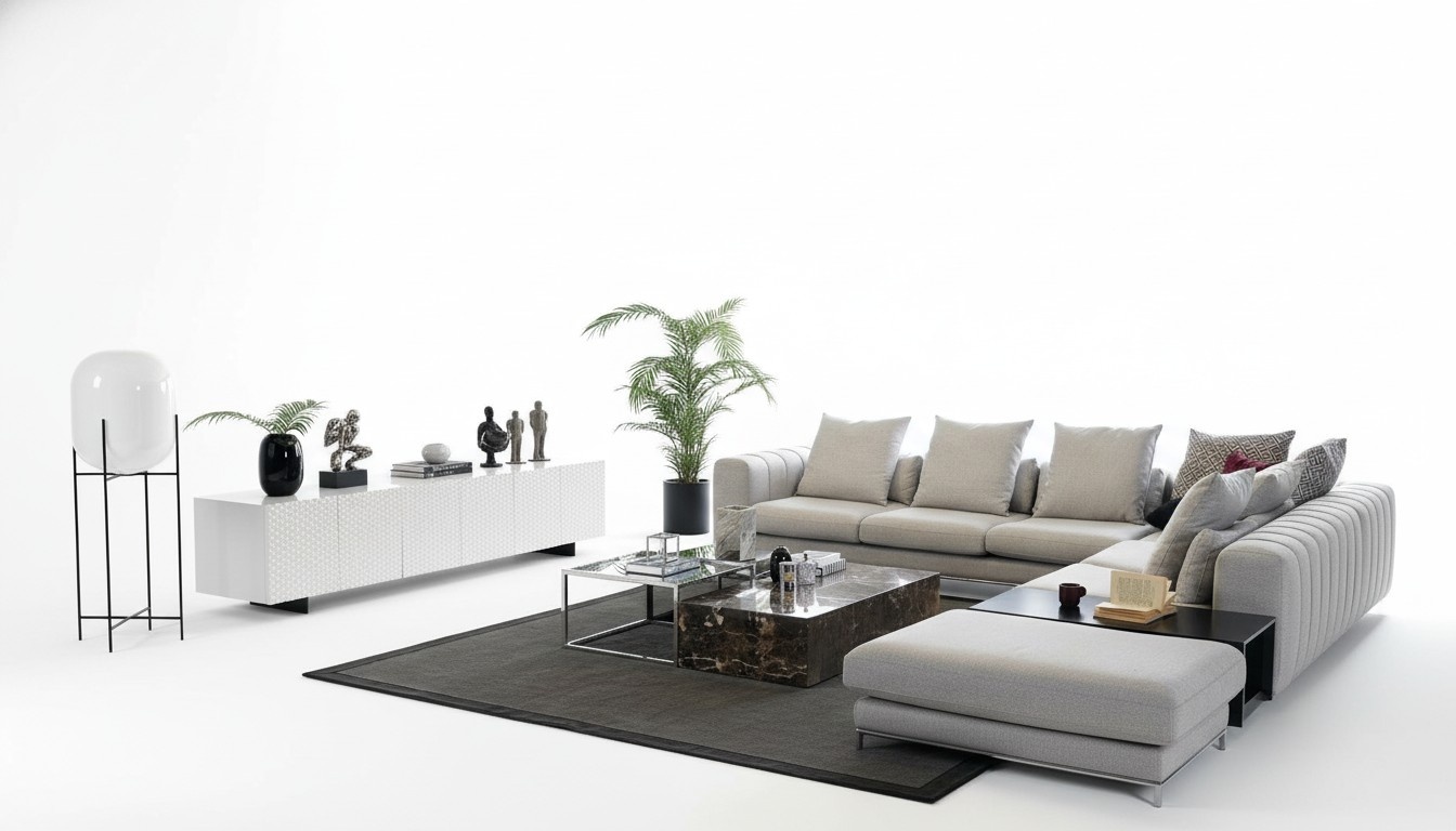 Wohnlandschaft Ecksofa L Form tv Ständer 3x Couchtisch Couch Polster Möbel