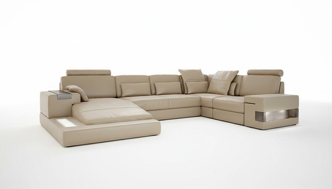 Wohnlandschaft Leder Design Ecksofa U-form Sofa Bettfunktion Couch Textil Sofas