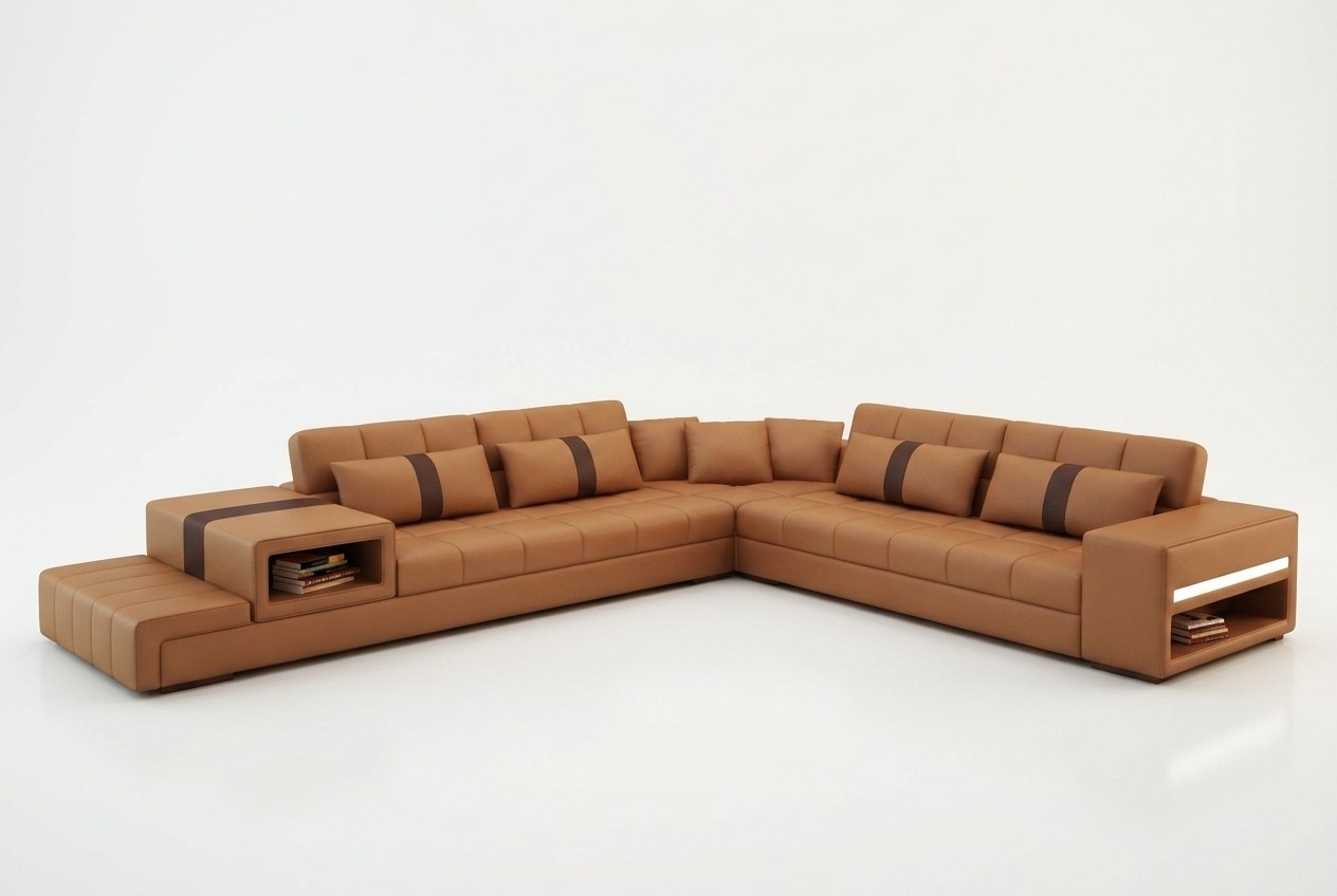 Wohnlandschaft Leder Sofa + USB Polster Garnitur Ecksofa Designer Sofas Peterson