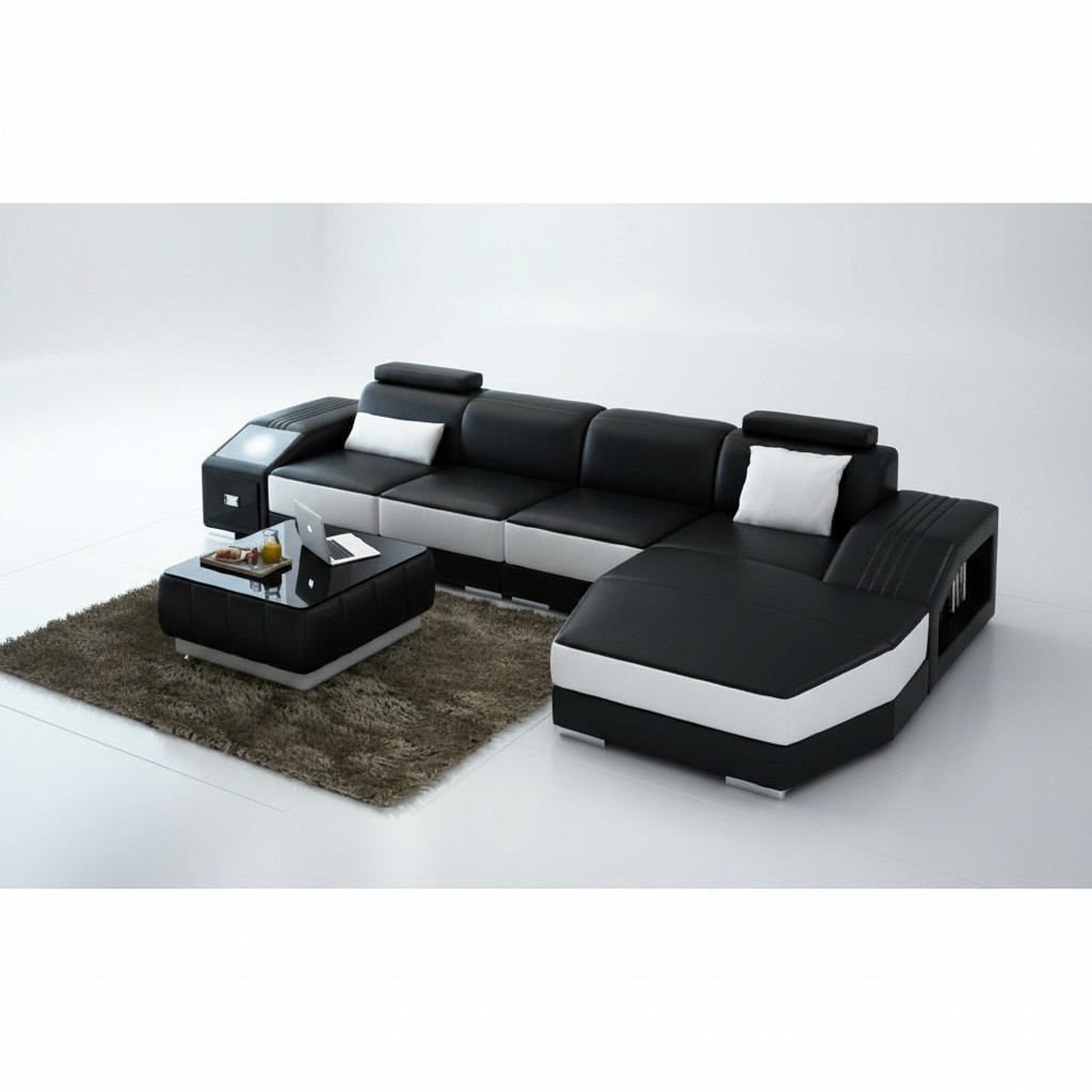 Wohnlandschaft Polster Ecke Eck Sofa Couch Garnitur Landschaft Leder Neu / 2724B