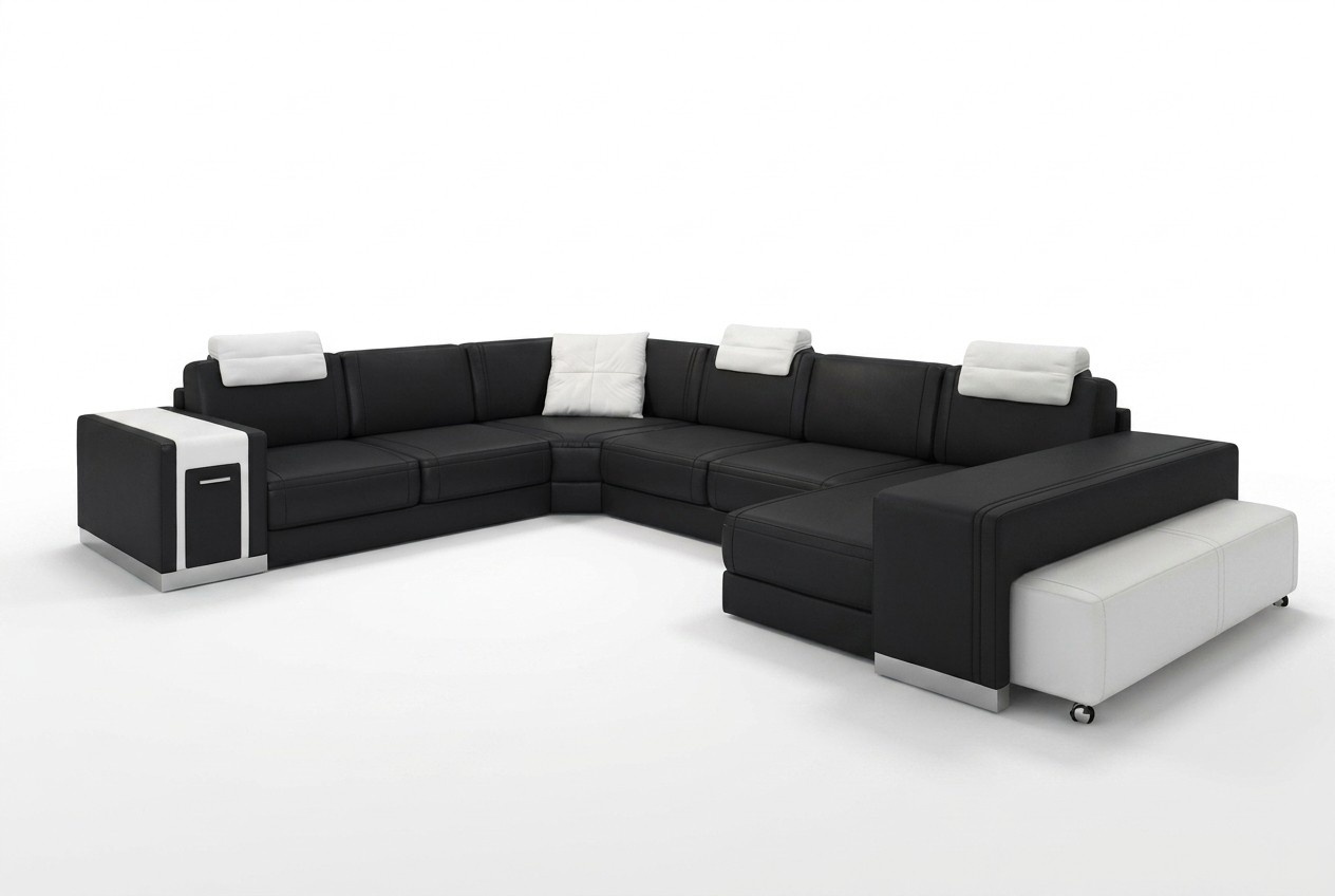 Wohnlandschaft Sofa mit USB Couch Polster Ecke XX Big Ecksofa Ledersofa Design