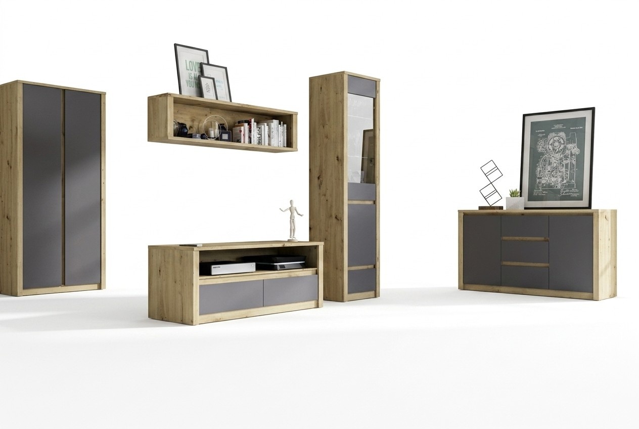 Wohnwände Anrichte Low Board Side Schrank Wohn Zimmer Sideboard Regal 5tlg. Set