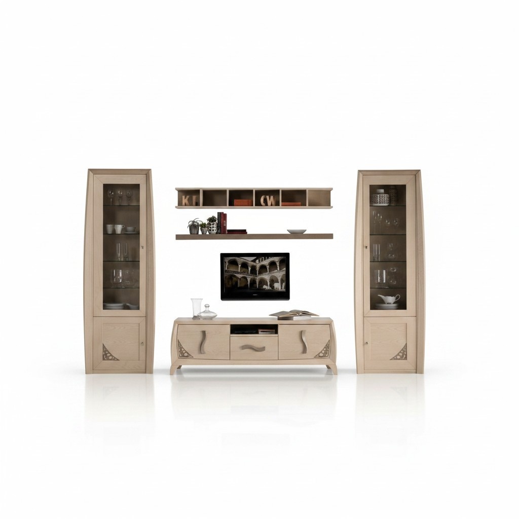 Wohnzimmer-Wandset 5-tlg. TV-Truhe Wandregale Truhen Komodas Holzmöbel.