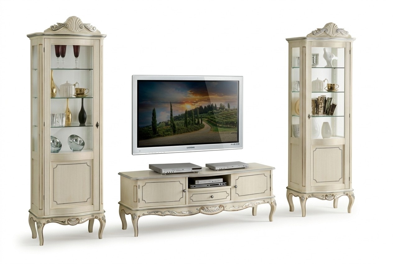 Luxus Wohnwand 3tlg rtv 2x Vitrine Design Italienische Möbel Wohnzimmer Barock Stil