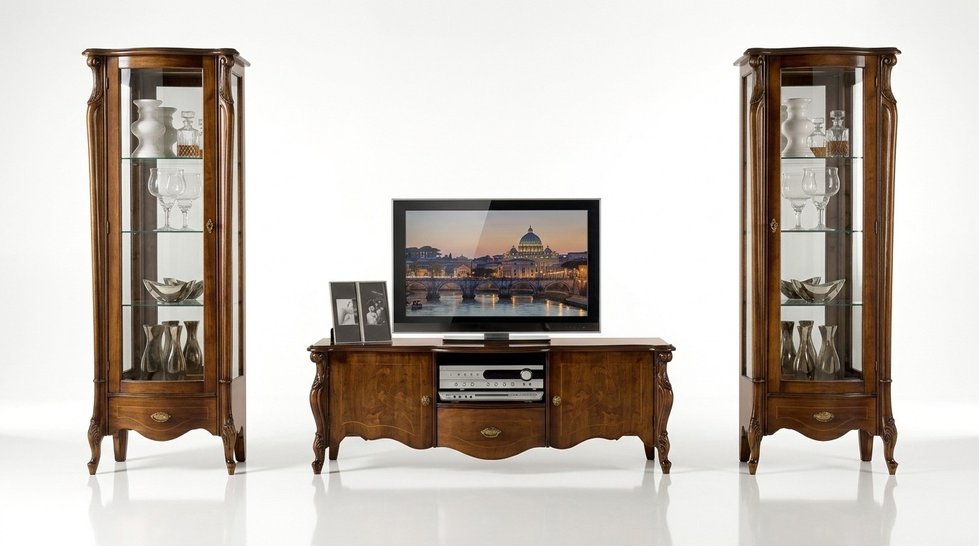 Luxus Wohnwand 3tlg rtv mit 2x Vitrine Design Italienische Möbel Barock Stil Neu