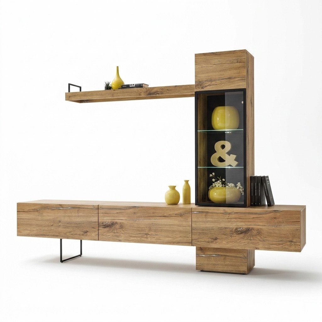 Wohnwand Designer Wohnzimmer Set Lowboard Wandregal TV-Ständer Neu Möbel