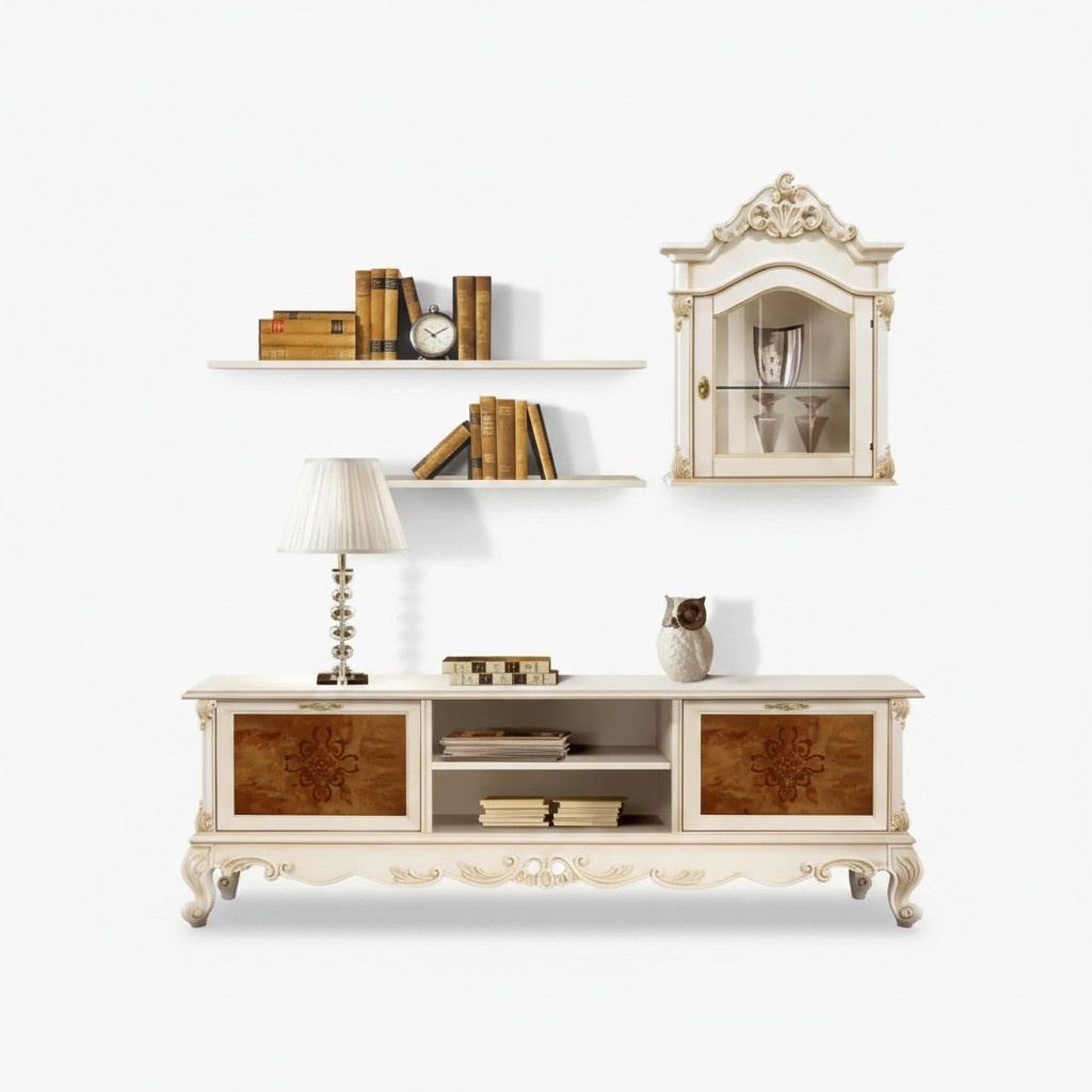 Wohnwand Regale Wohnzimmer Holz Weiß Wandvitrine Wand Regale Italy Neu