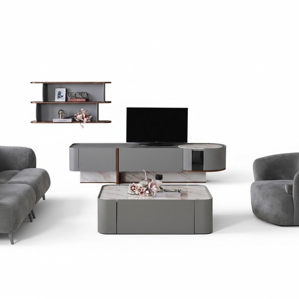 Wohnwand Set Holz Einrichtung Luxus Wohnzimmer TV-Ständer Design Wandregal