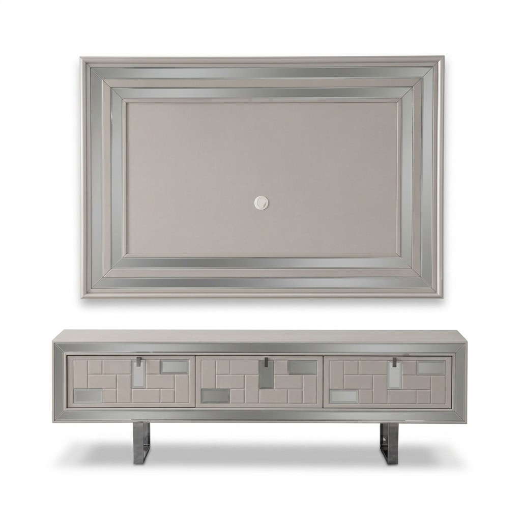 Wohnwand Sideboard TV Ständer Wandpanel Weiß RTV Lowboard Moderne