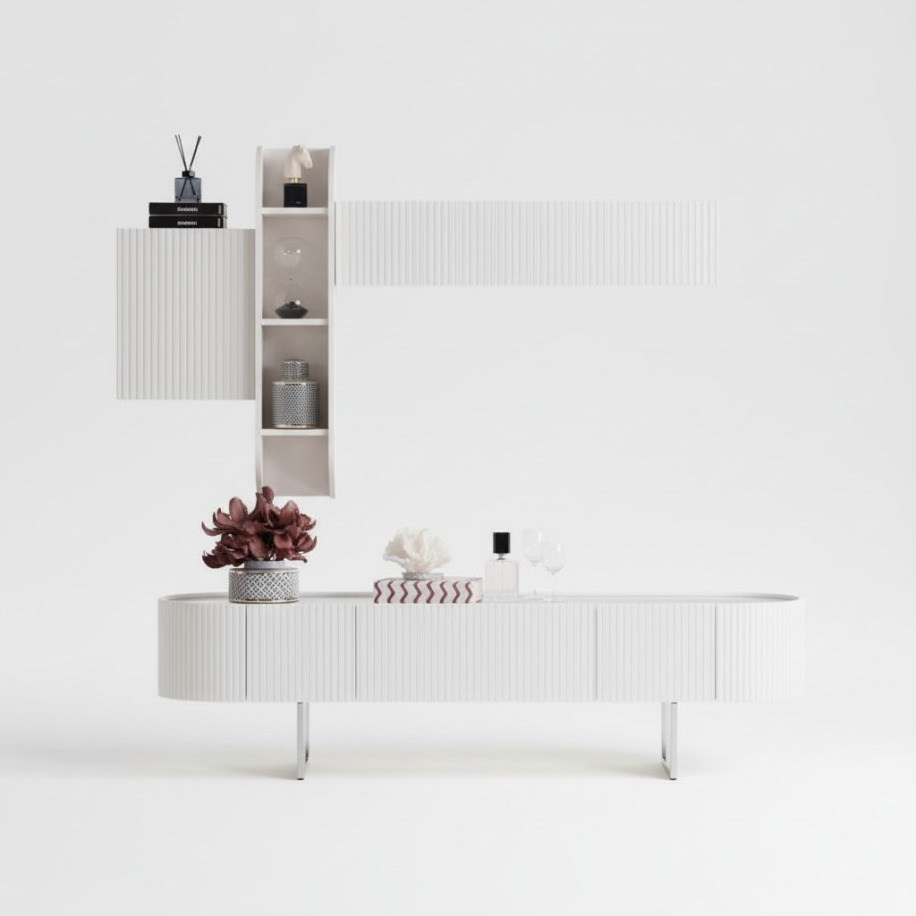 Wohnwand Sideboard Wandregal Schrank Schrankwand Verspiegelt Wohnzimmer