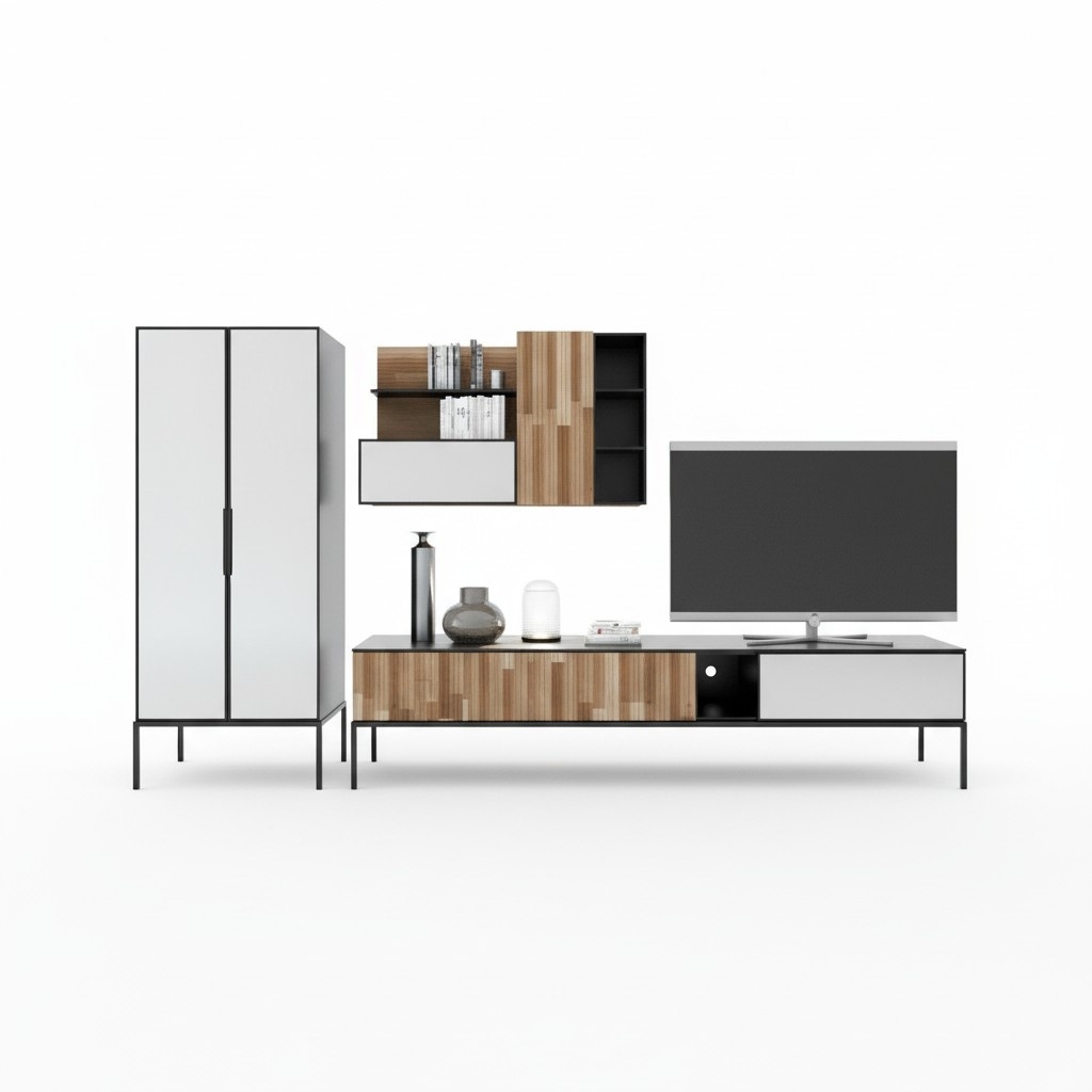 Wohnwand TV Ständer RTV Lowboard Vitrine Holz Modern Braun Wohnzimmer