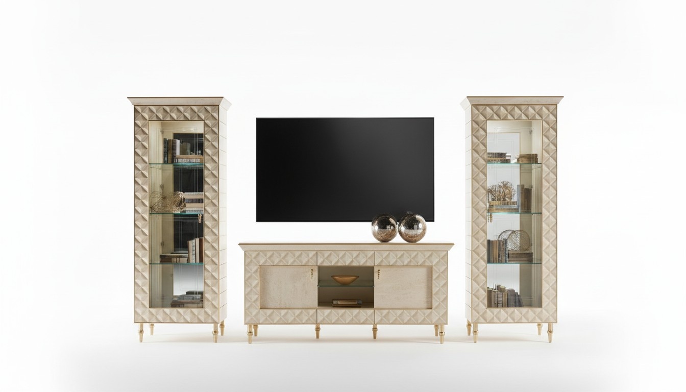 Wohnwand Vitrine rtv Sideboard Schrank Wand Barock Rokoko Design