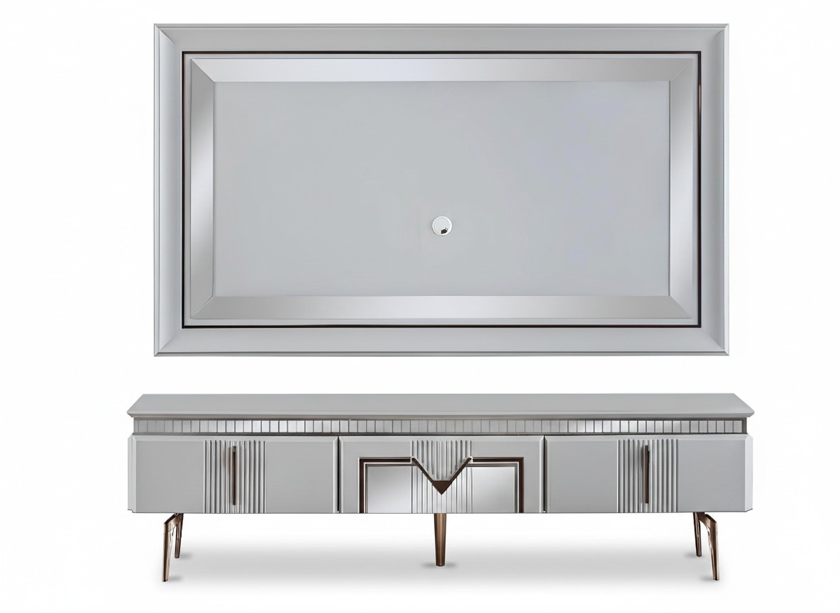 Wohnwand Wohnzimmer Grau Möbel Sideboard TV Wandpaneel Paneel 2tlg