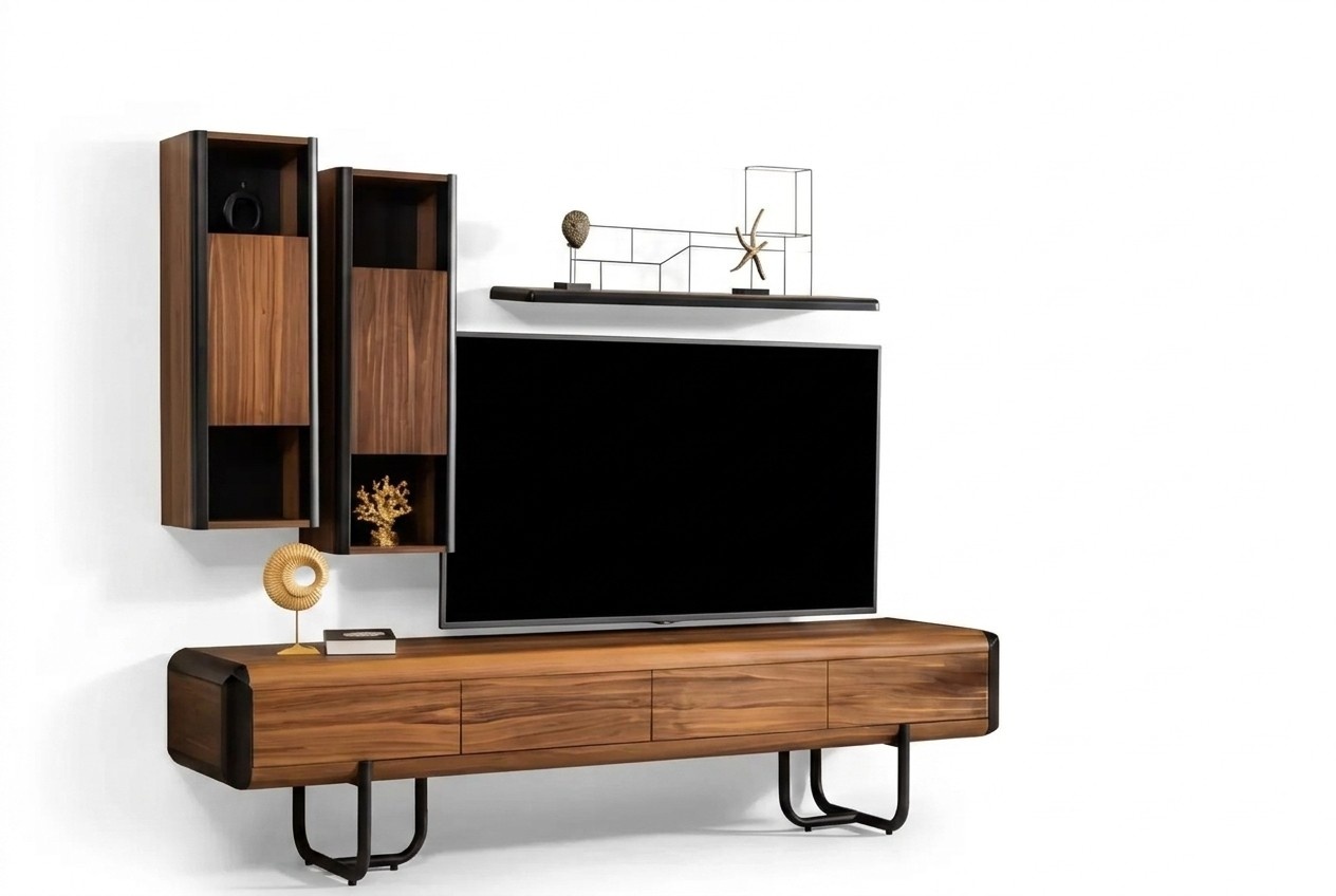 Wohnwand Wohnzimmer Set Lowboard Wandregal TV Tisch 4 tlg. Garnitur Neu