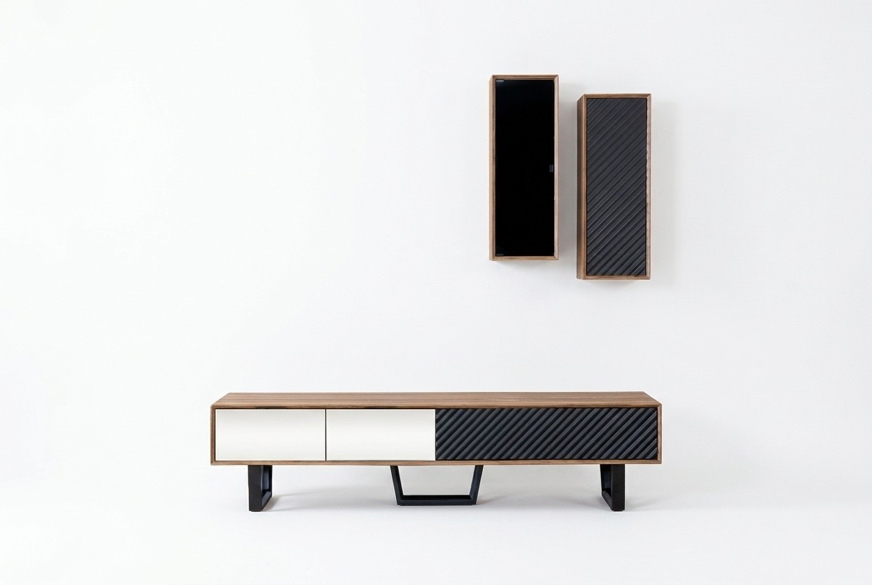 Wohnwand Wohnzimmer set TV-Ständer 2x Hängeschrank Designer Wohnwände