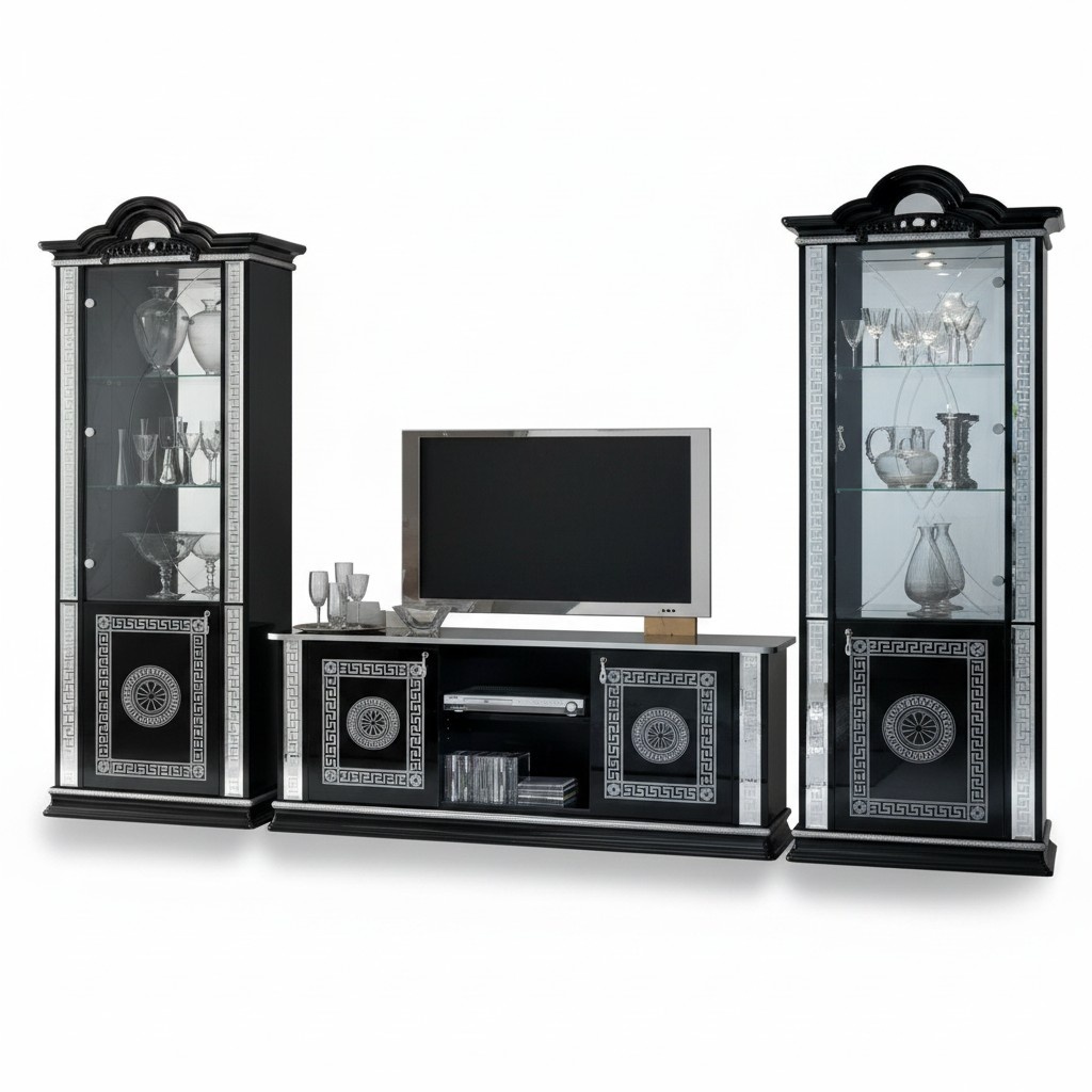 Wohnwand Wohnzimmer Set Vitrine Kommode Wandregal Vitrinen Wohnwände 3 tlg. Set