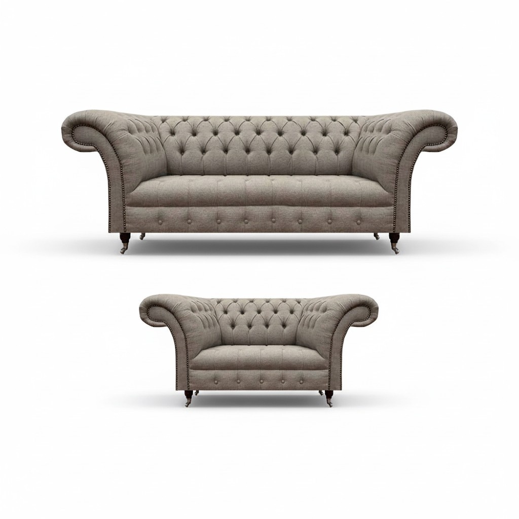 Wohnzimmer 2x Sofa Set Grau Textil 3+2 Sitzer Luxuriöse Polstermöbel