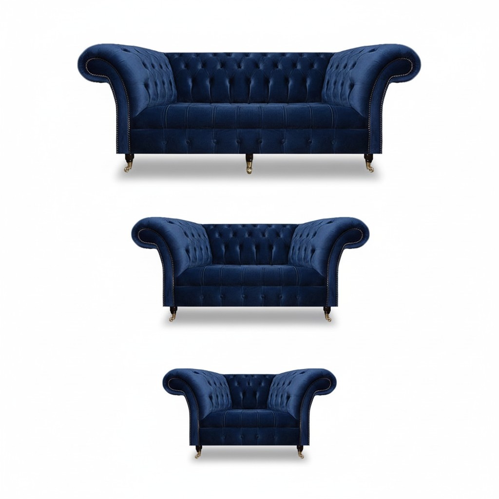 Wohnzimmer 3tlg Luxus Komplett Sofas Chesterfield Textil Einrichtung Sessel