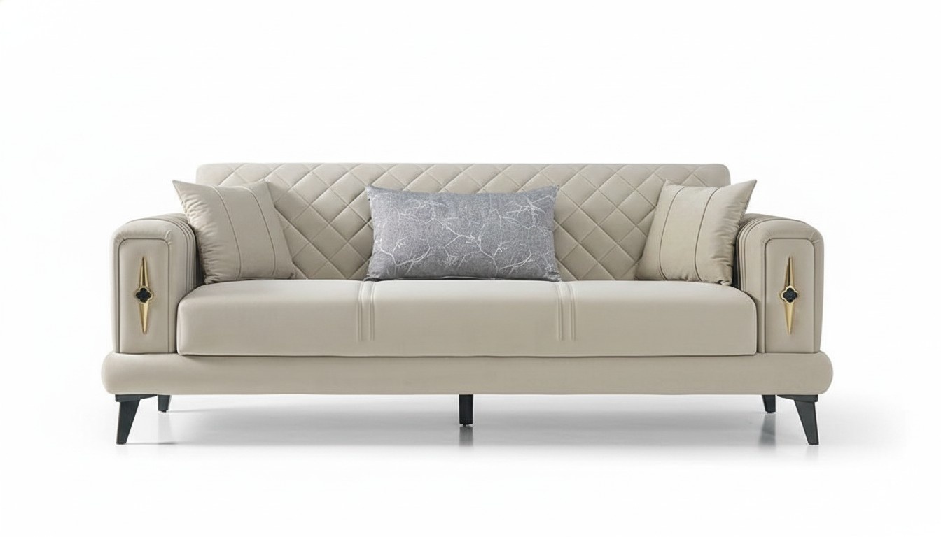 Wohnzimmer Beige Dreisitzer Sofa Couch Textil Polstermöbel Sofas 3 Sitzer
