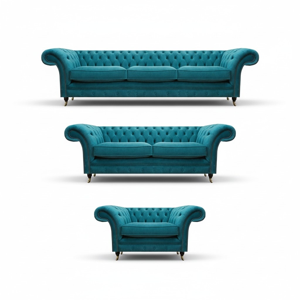 Wohnzimmer Blau Sofagarnitur 3tlg Chesterfield Luxuriöse Modern Möbel