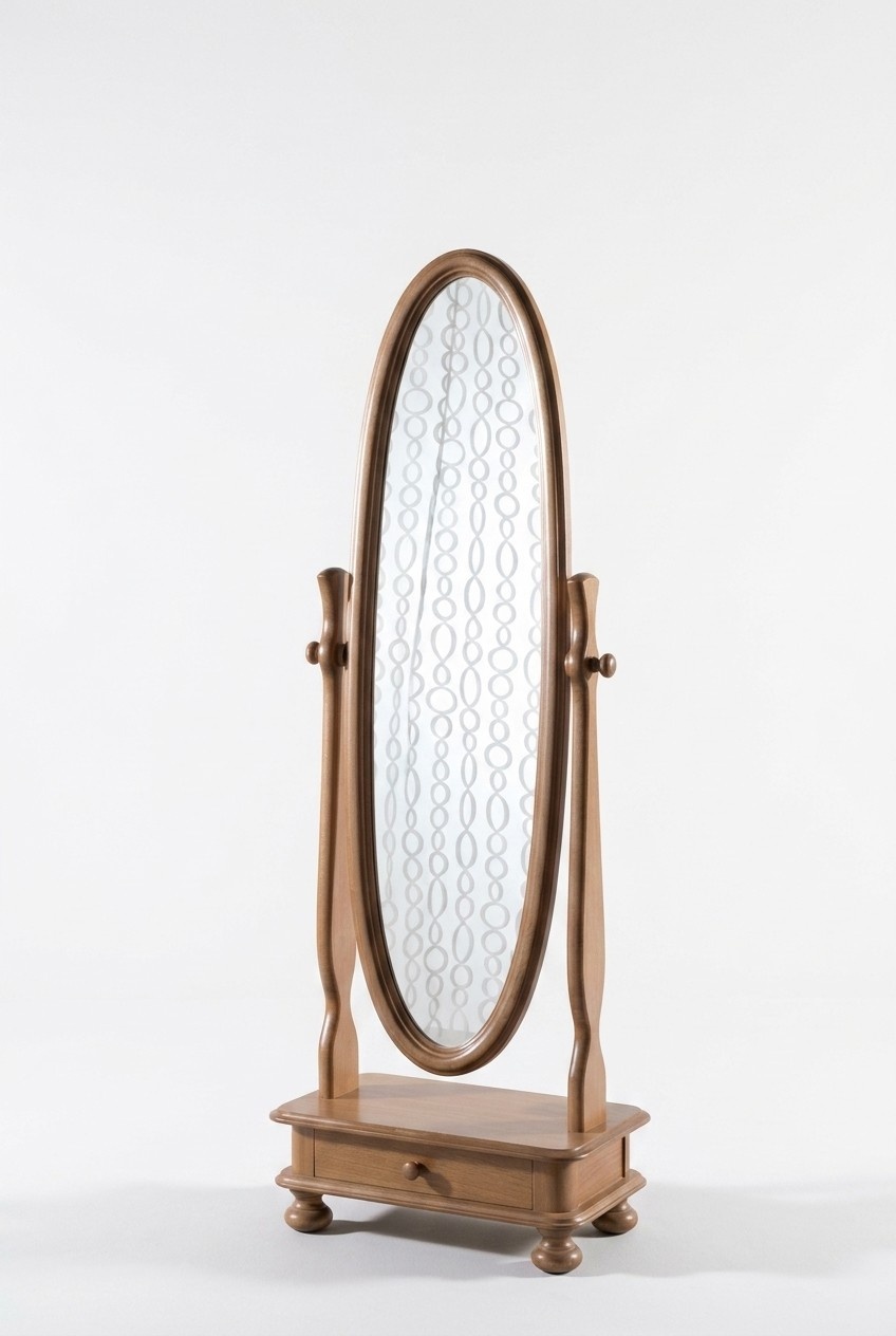 Wohnzimmer Bodenspiegel Spieglein Holzrahmen Oval Braun Standspiegel