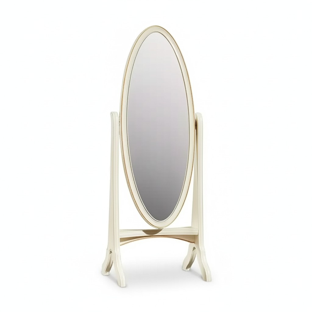 Wohnzimmer Bodenspiegel Spieglein Holzrahmen Oval weiß Standspiegel Spiegel