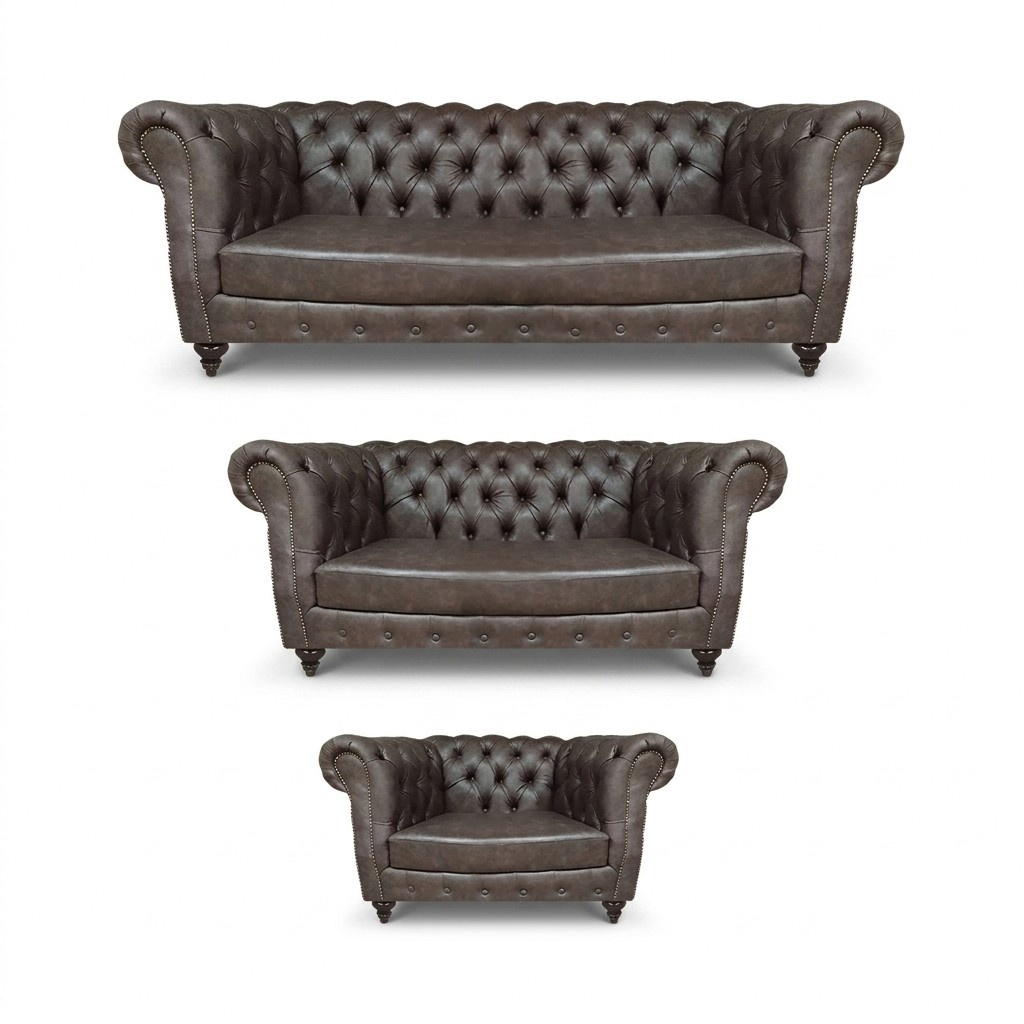 Wohnzimmer Braun Set 3tlg Polstermöbel Leder Sofas Modern Komplett Chesterfield