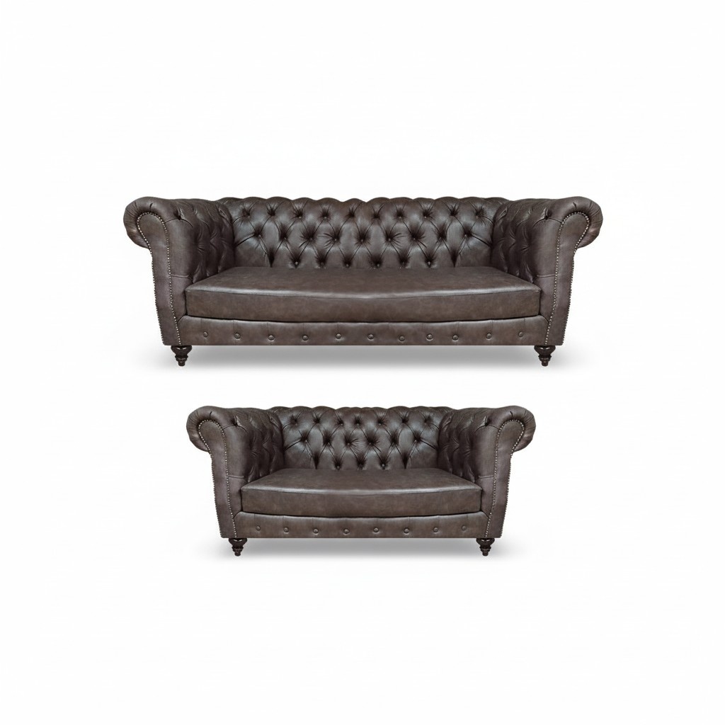Wohnzimmer Braun Sofa Dreisitze mit Zweisitzer Couch Polstermöbel Chesterfield