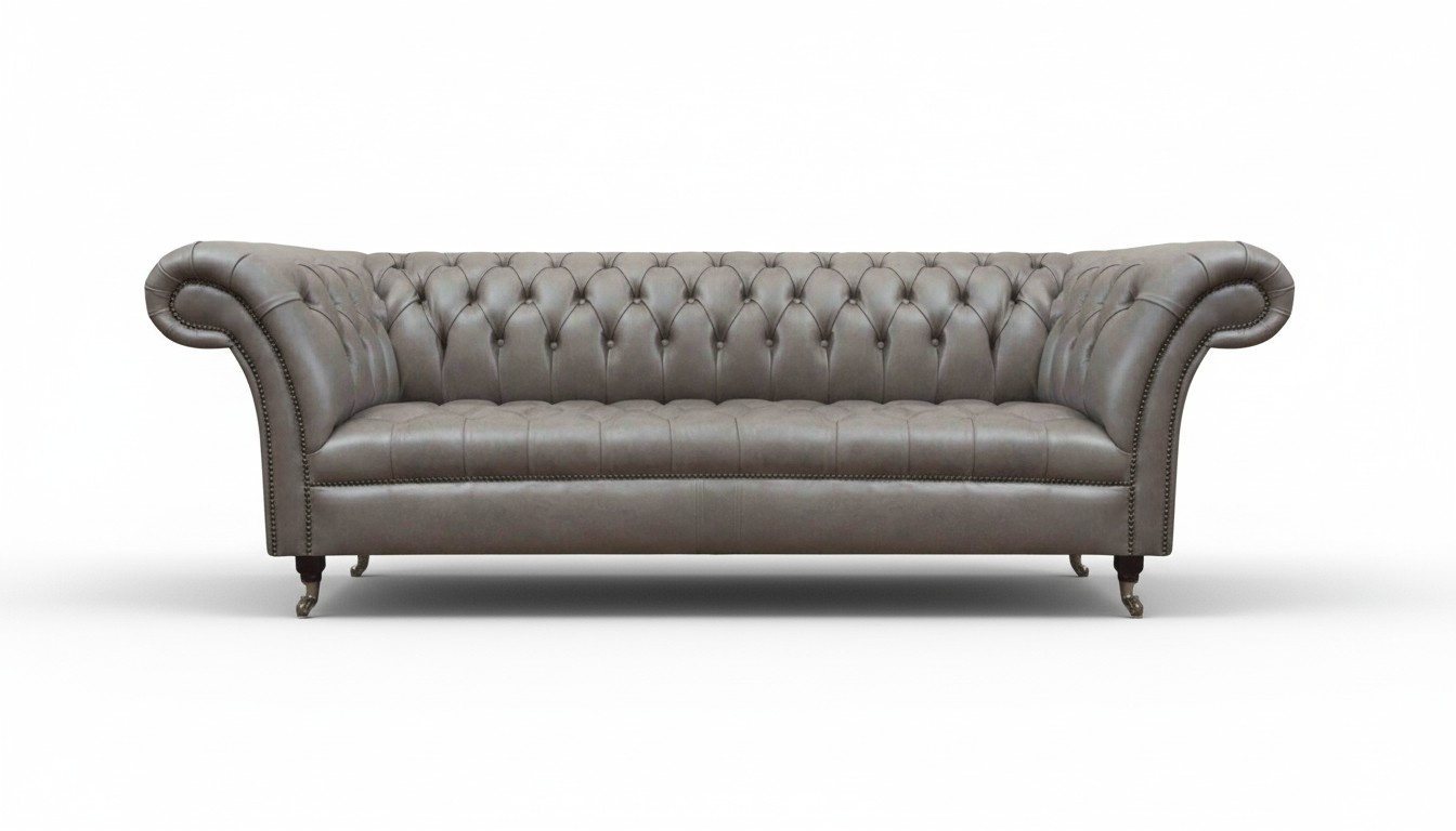 Wohnzimmer Chesterfield Grauer Dreisitzer Edle Leder Sofas Luxus Möbel