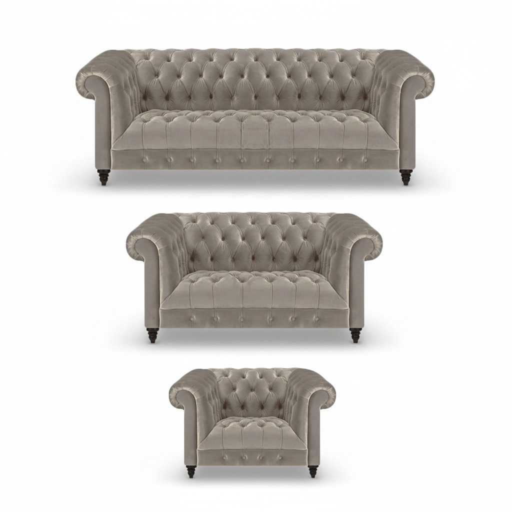 Wohnzimmer Chesterfield Komplett 3tlg Sofas Couch Grau Sessel Neu Polstermöbel