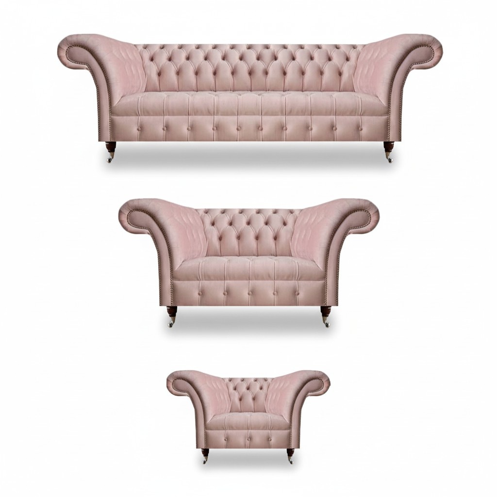 Wohnzimmer Chesterfield Möbel Rosa 3-Sitzer Designer Zweisitzer Sessel
