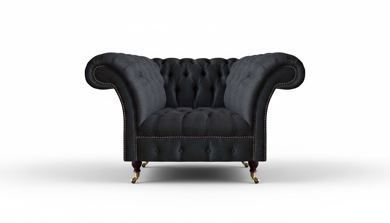 Wohnzimmer Chesterfield Schwarzer Einsitzer Textilsessel Edler Sessel