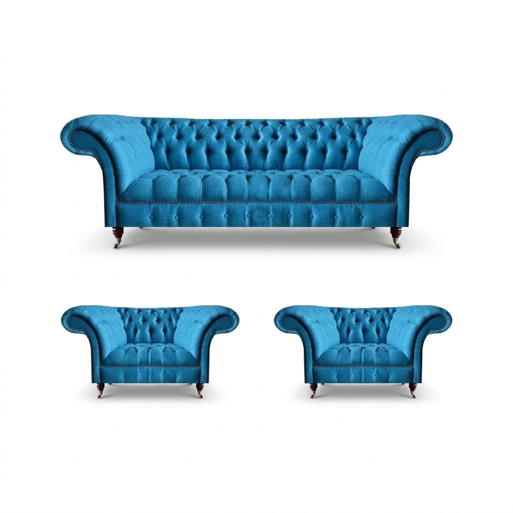 Wohnzimmer Chesterfield Sitzgarnitur Edler Dreisitzer 2x Polstersessel