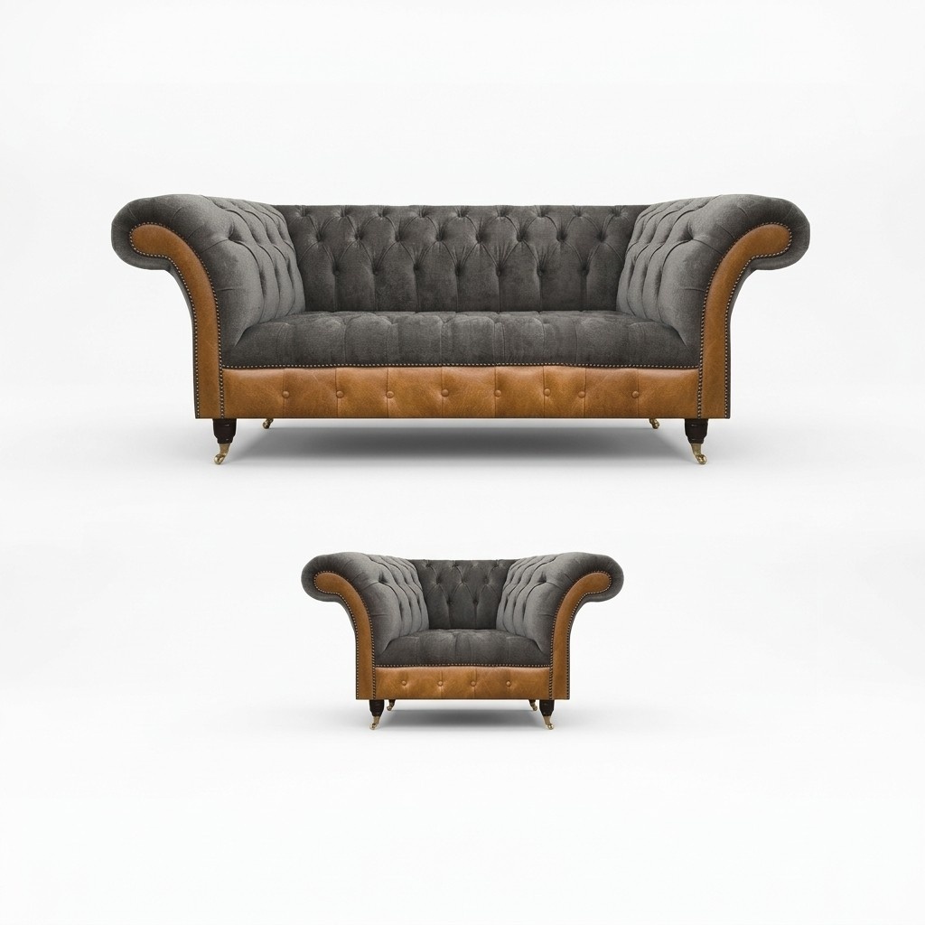 Wohnzimmer Chesterfield Sofagarnitur Polster Textil Sitzer 3-Sitzer Sofa