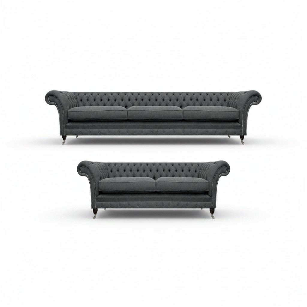 Wohnzimmer Grau Komplett Sofas Luxus Chesterfield Sofagarnitur Textil Möbel