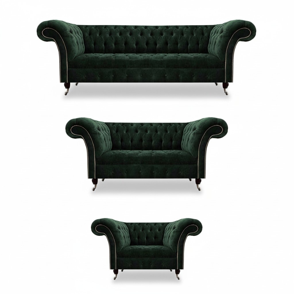 Wohnzimmer Grün Luxuriöse Textil Sofas Komplett 3tlg Chesterfield Polstermöbel