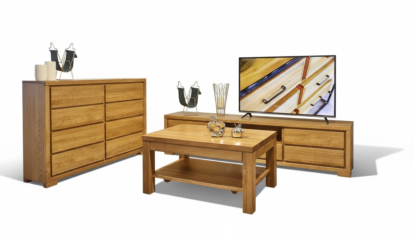 Wohnzimmer Holz Möbel Set Massive Kommode Sideboard Couchtisch rtv 3tlg. Set Neu