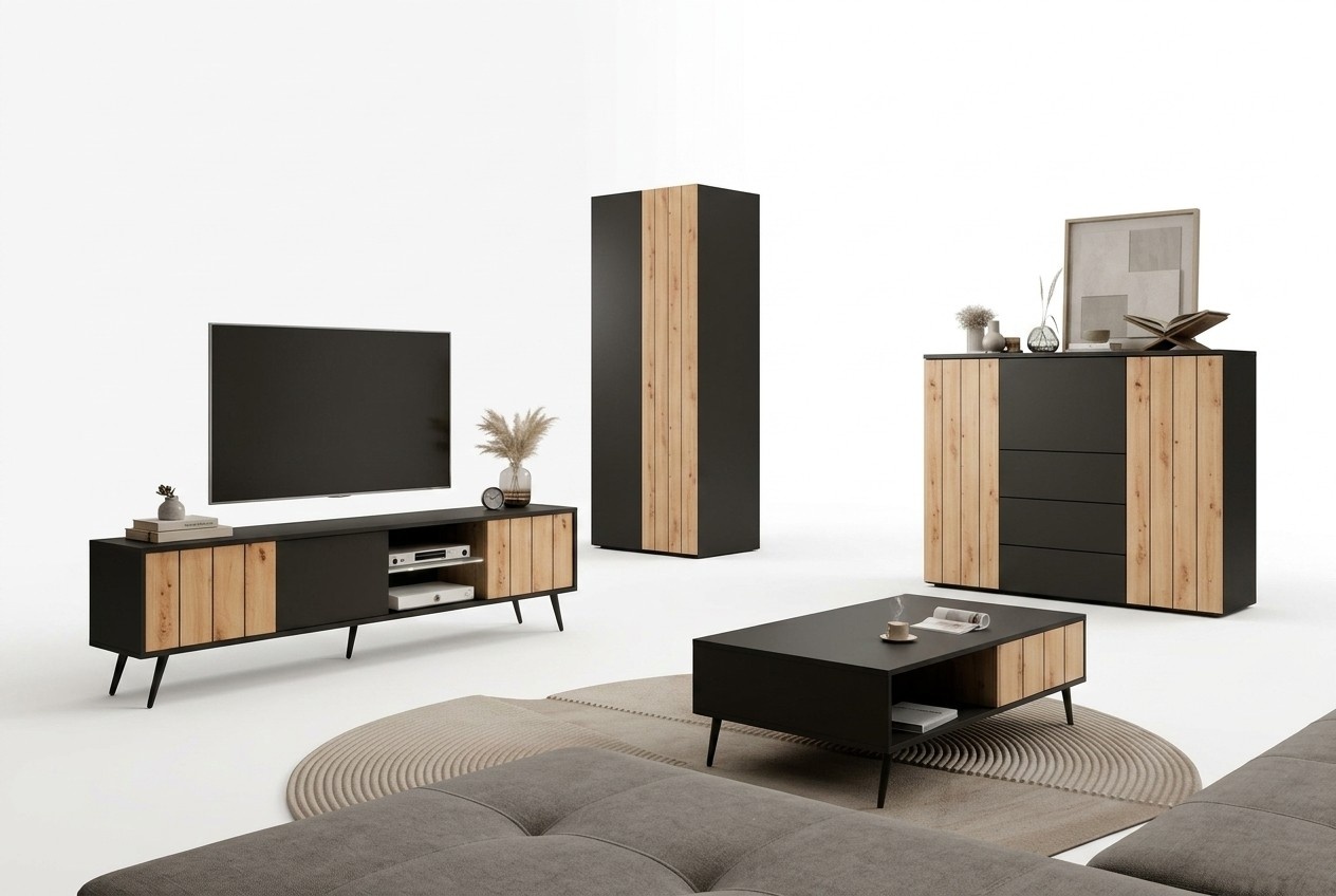 Wohnzimmer Holzmöbel Couchtisch Modern TV-Lowboard Luxuriöses Schrank Set 4tlg