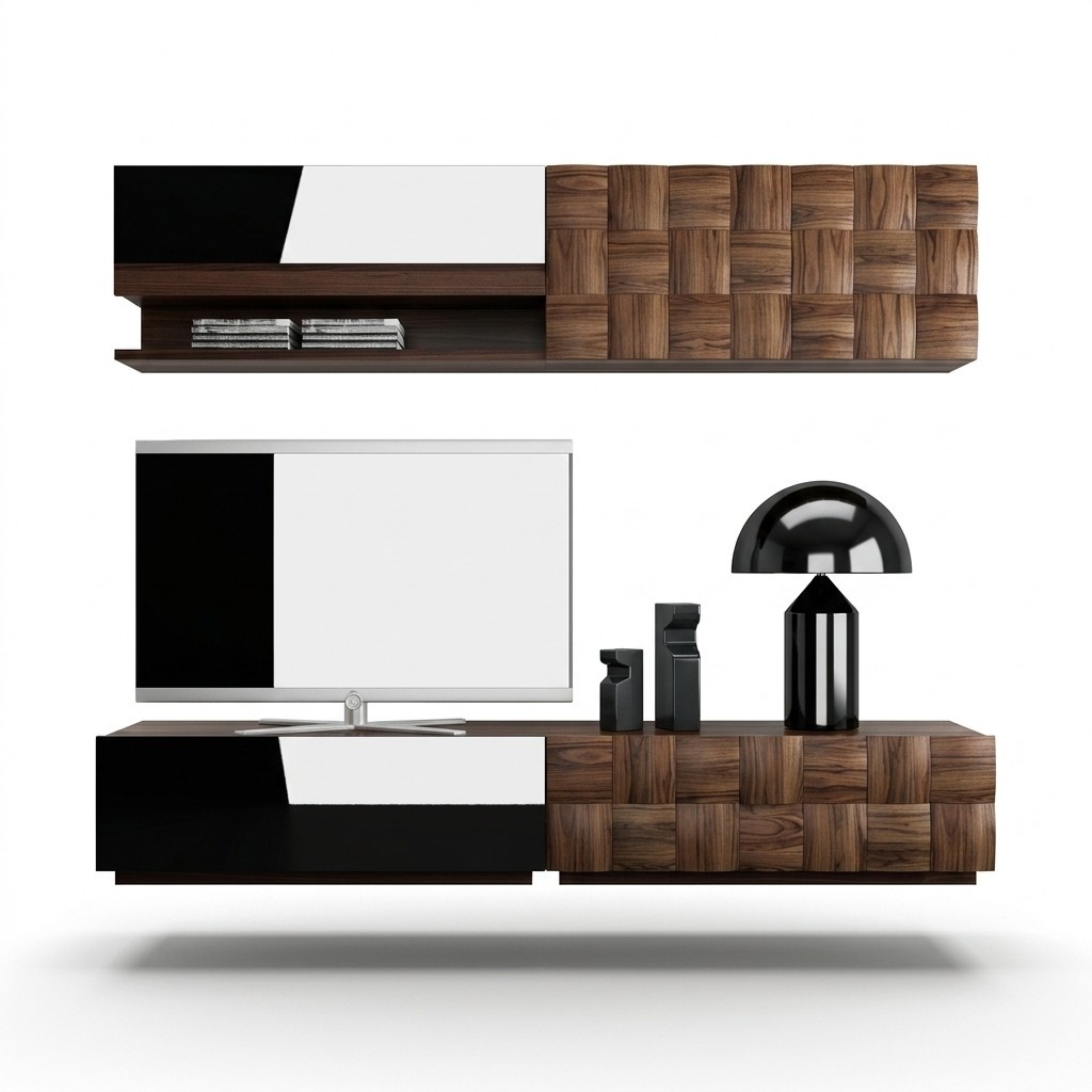 Wohnzimmer Komplett 4tlg TV-Ständer Wohnwand Holzmöbel Wandregal Wandschrank