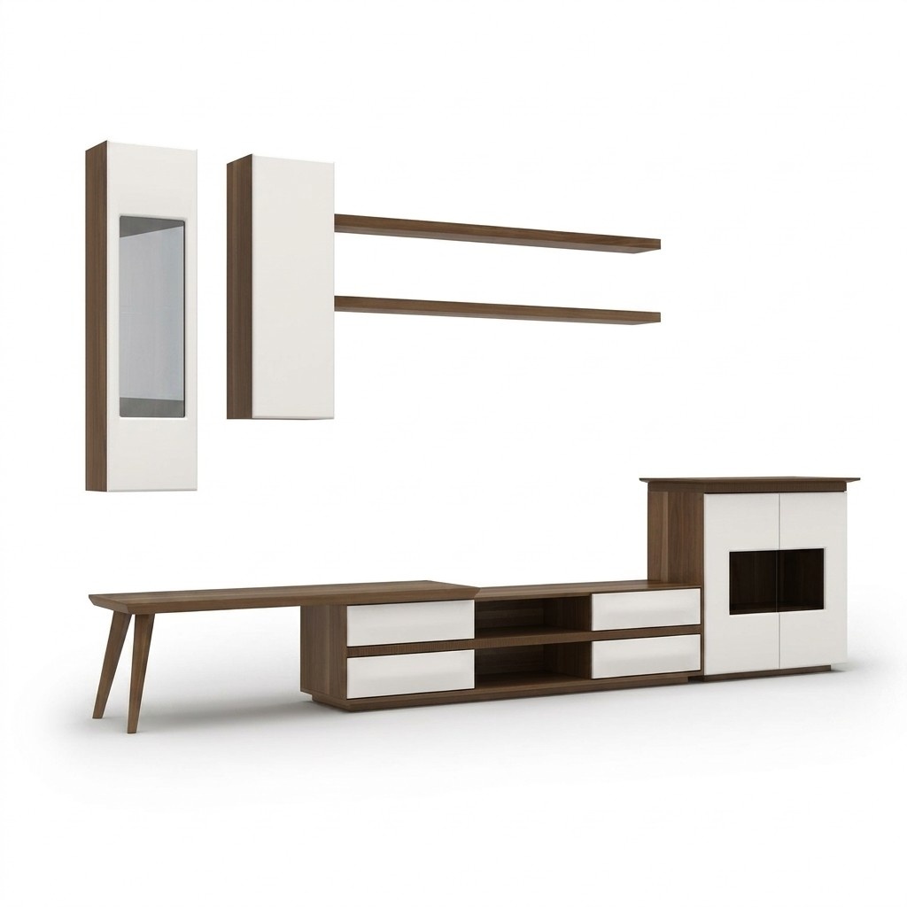 Wohnzimmer Komplett Set 7tlg TV-Ständer + Couchtisch Holzmöbel Vetrine Modern