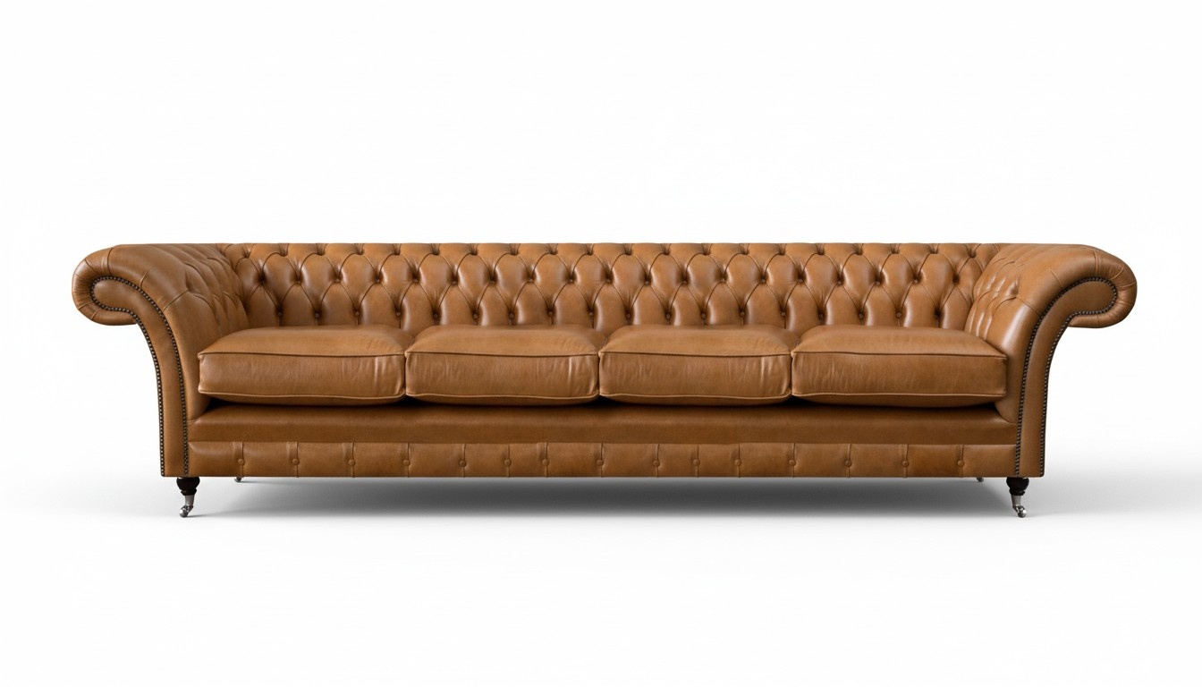 Wohnzimmer Luxuriöse Braun Sofa Big 4 Sitzer Design Chesterfield Ledersofa