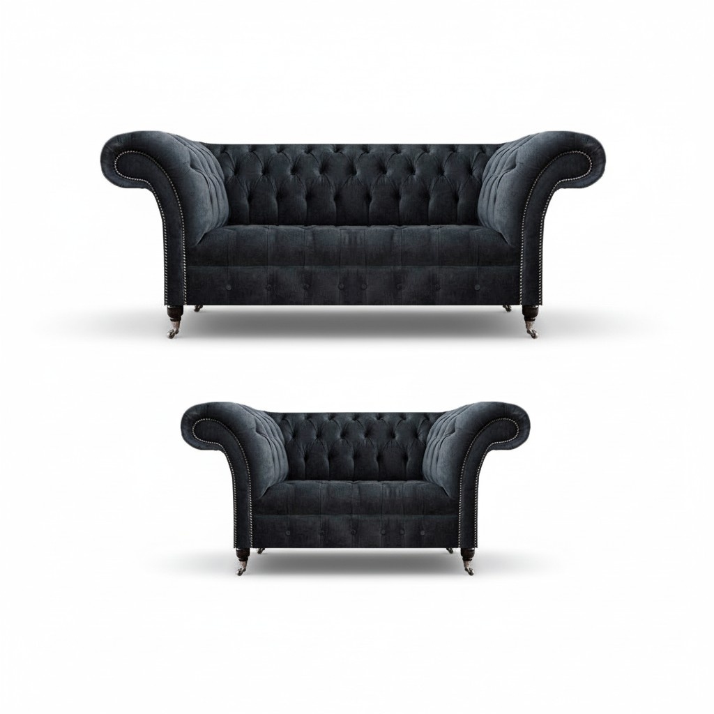 Wohnzimmer Luxuriöse Polster Möbel 2x Sofas Couch Design Grau Chesterfield