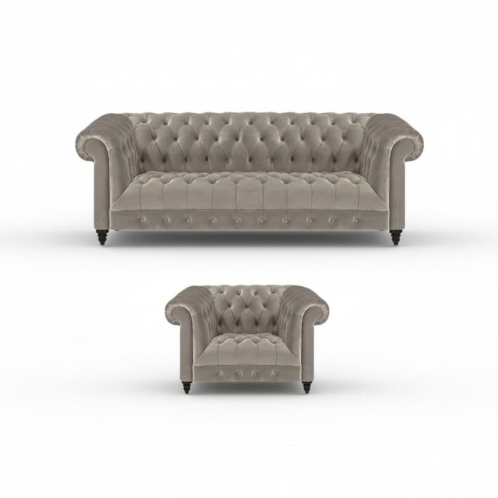 Wohnzimmer Luxus Set 2tlg Grau Einrichtung Polstermöbel Chesterfield Neu