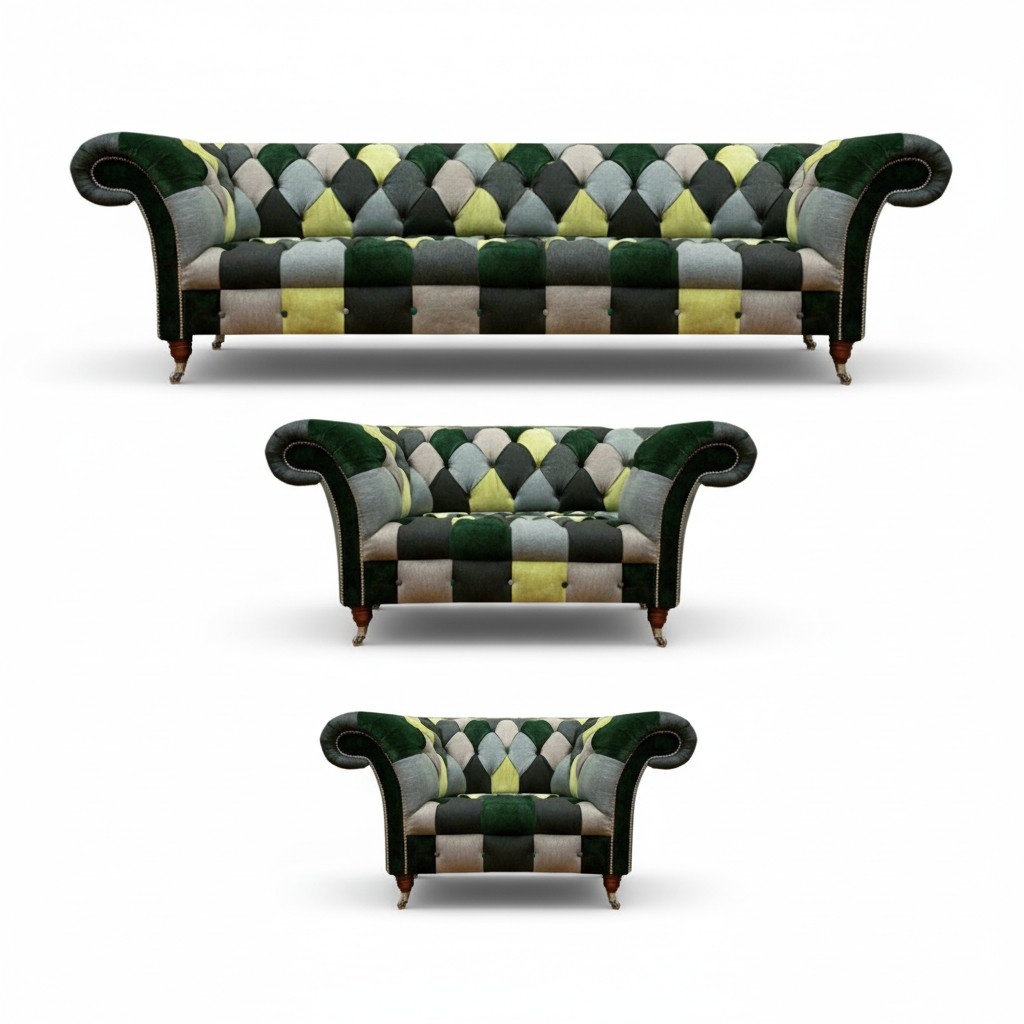 Wohnzimmer Modern Design Textil 3tlg Chesterfield Polstermöbel Neu