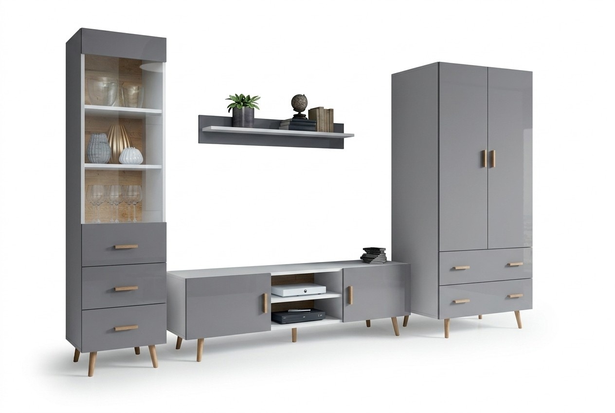 Wohnzimmer Modern Stil Wohnwände 4tlg Set Modern Wohnwand Vitrinen Regal Schrank