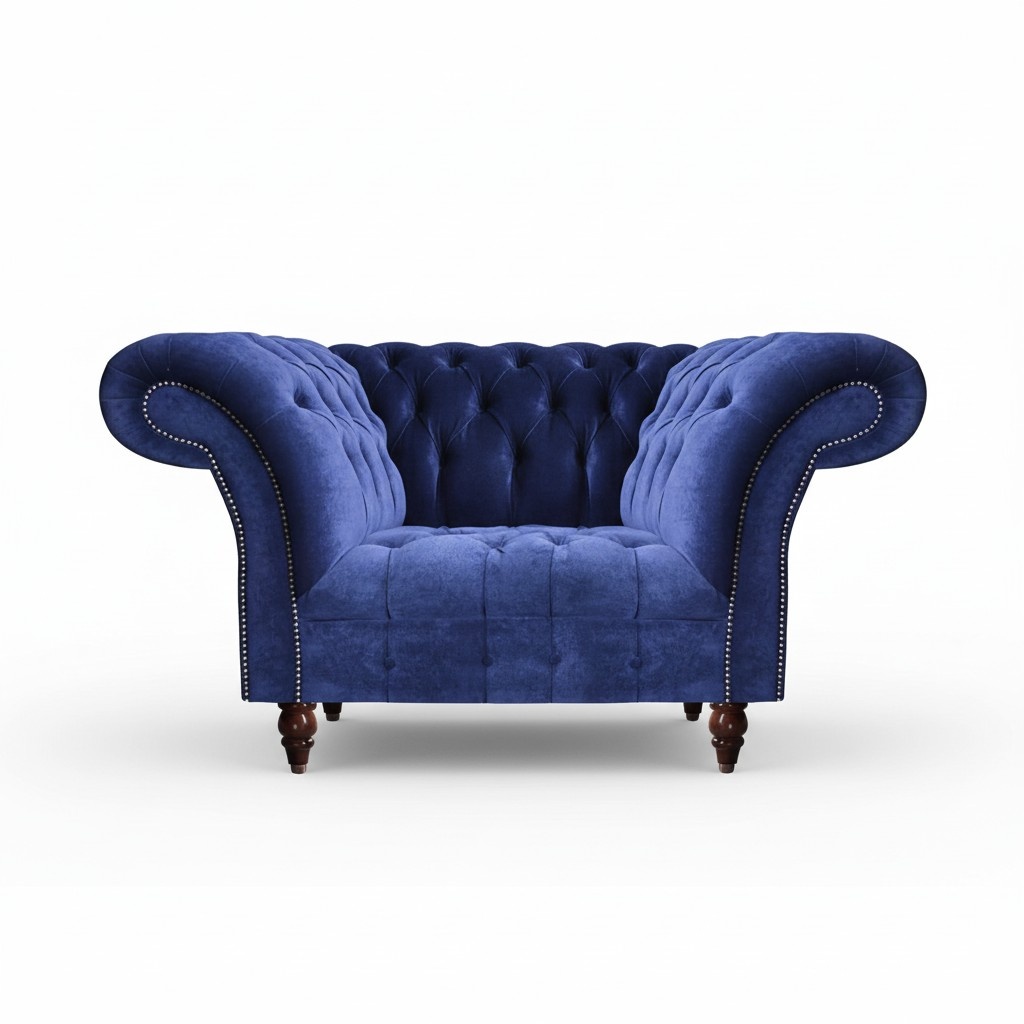 Wohnzimmer Möbel Sessel Blau Polster Stoff Chesterfield Sitz Couch