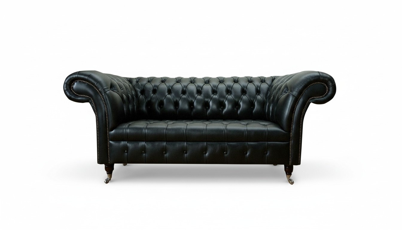 Wohnzimmer Möbel Stoff Textil Zweisitzer Sofa Couch Polster Schwarz Chesterfield
